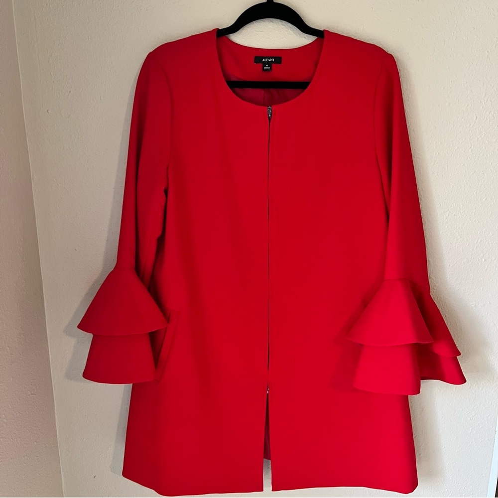 Alfani Red Coat with 3/4 Bell Sleeves - size Medium